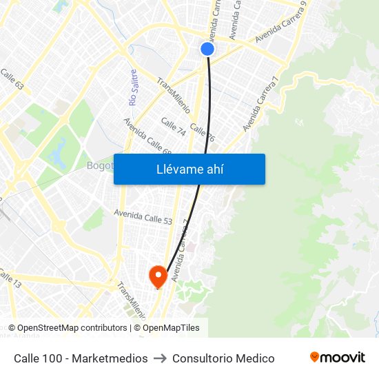 Calle 100 - Marketmedios to Consultorio Medico map