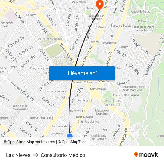 Las Nieves to Consultorio Medico map