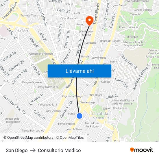 San Diego to Consultorio Medico map