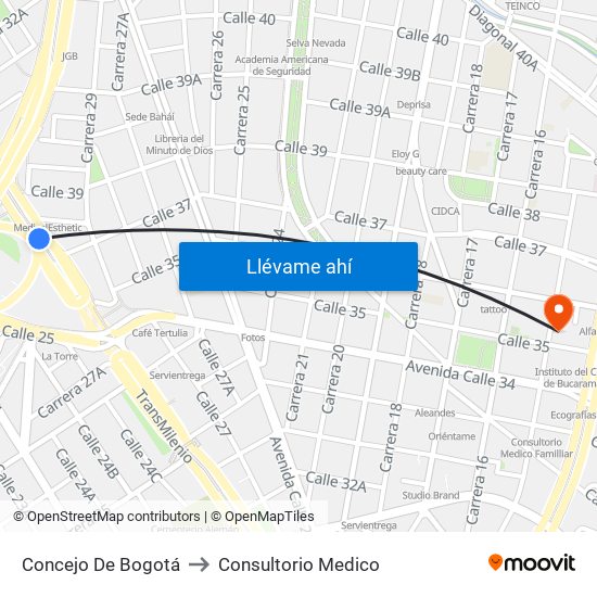 Concejo De Bogotá to Consultorio Medico map