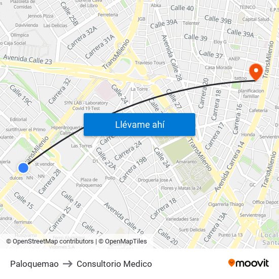 Paloquemao to Consultorio Medico map