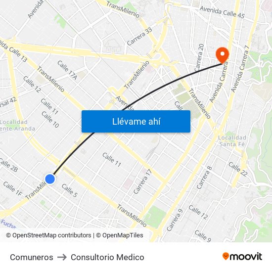 Comuneros to Consultorio Medico map