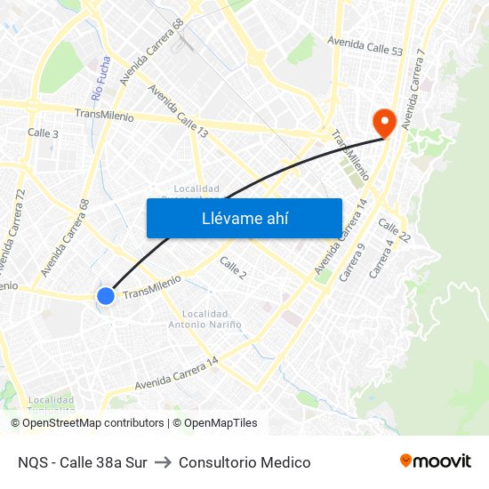 NQS - Calle 38a Sur to Consultorio Medico map