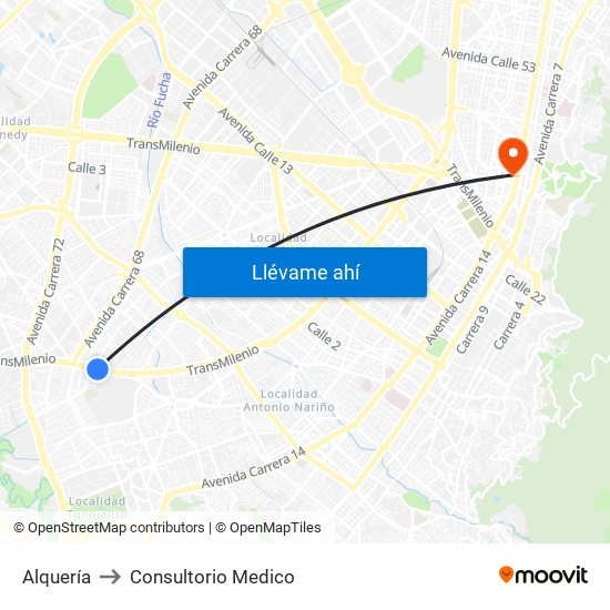 Alquería to Consultorio Medico map