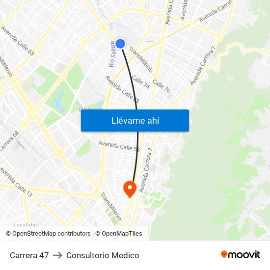 Carrera 47 to Consultorio Medico map