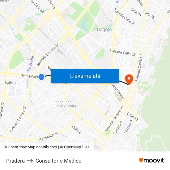 Pradera to Consultorio Medico map