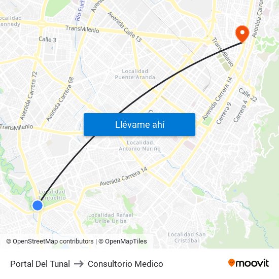 Portal Del Tunal to Consultorio Medico map