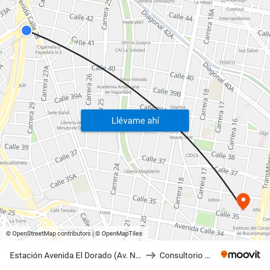 Estación Avenida El Dorado (Av. NQS - Cl 40a) to Consultorio Medico map