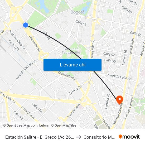 Estación Salitre - El Greco (Ac 26 - Ak 68) to Consultorio Medico map