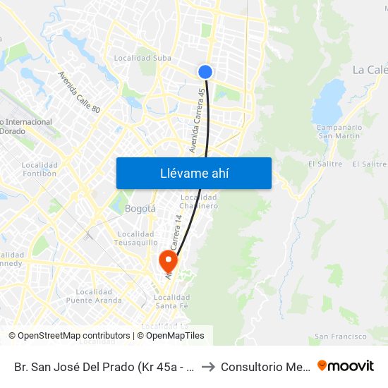 Br. San José Del Prado (Kr 45a - Cl 137) to Consultorio Medico map