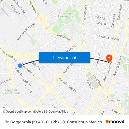 Br. Gorgonzola (Kr 43 - Cl 12b) to Consultorio Medico map