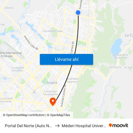 Portal Del Norte (Auto Norte - Cl 174a) to Méderi Hospital Universitario Mayor map