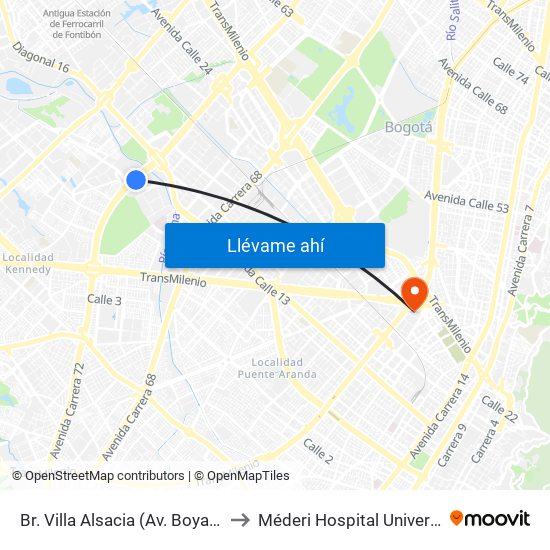 Br. Villa Alsacia (Av. Boyacá - Cl 12a) (A) to Méderi Hospital Universitario Mayor map