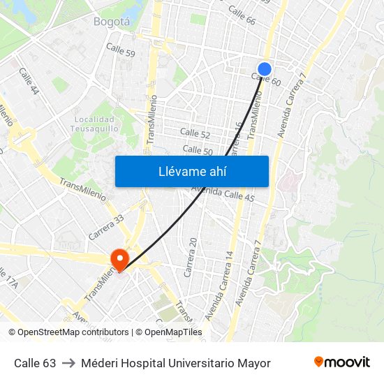 Calle 63 to Méderi Hospital Universitario Mayor map