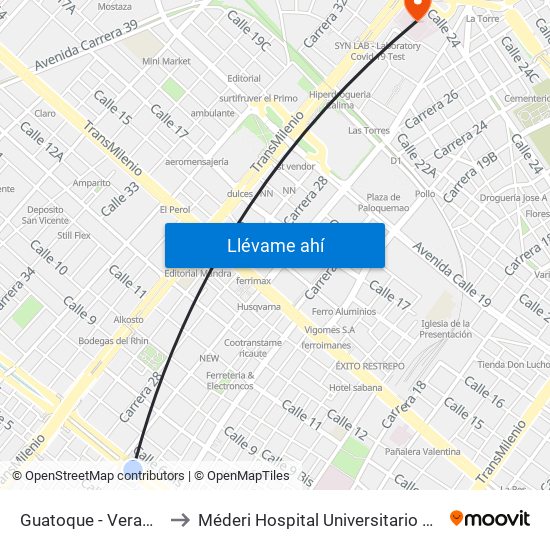 Guatoque - Veraguas to Méderi Hospital Universitario Mayor map