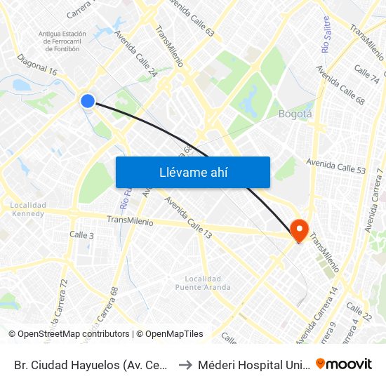 Br. Ciudad Hayuelos (Av. Centenario - Av. C. De Cali) to Méderi Hospital Universitario Mayor map