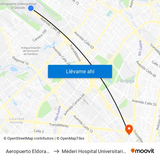 Aeropuerto Eldorado (B) to Méderi Hospital Universitario Mayor map