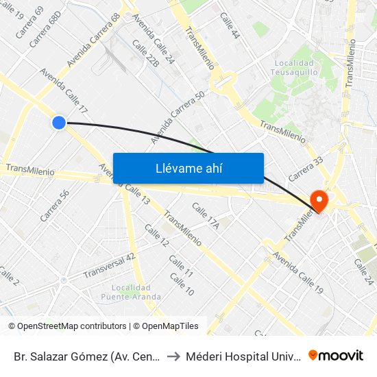 Br. Salazar Gómez (Av. Centenario - Kr 65) (A) to Méderi Hospital Universitario Mayor map