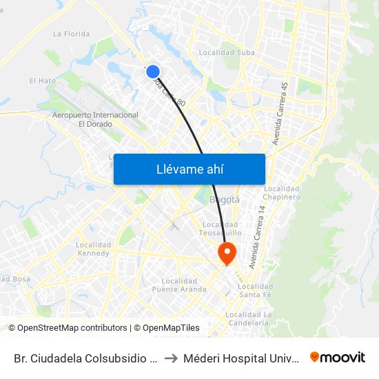 Br. Ciudadela Colsubsidio (Ac 80 - Kr 112a) to Méderi Hospital Universitario Mayor map