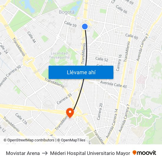 Movistar Arena to Méderi Hospital Universitario Mayor map