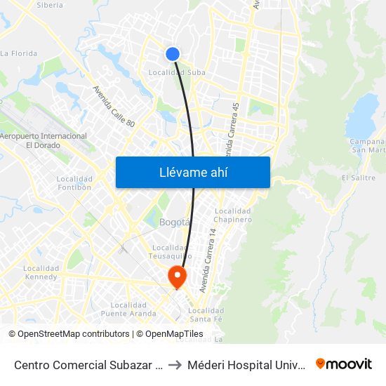 Centro Comercial Subazar (Av. Suba - Kr 91) to Méderi Hospital Universitario Mayor map