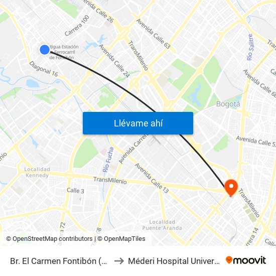 Br. El Carmen Fontibón (Cl 17 - Kr 100) to Méderi Hospital Universitario Mayor map