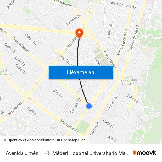 Avenida Jiménez to Méderi Hospital Universitario Mayor map