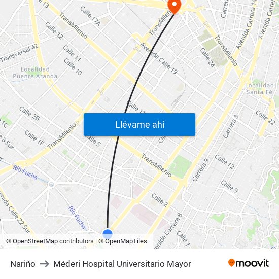 Nariño to Méderi Hospital Universitario Mayor map