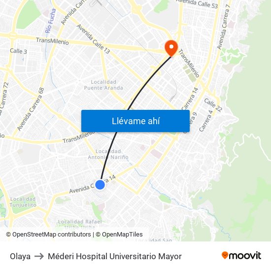 Olaya to Méderi Hospital Universitario Mayor map