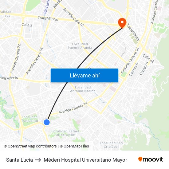 Santa Lucía to Méderi Hospital Universitario Mayor map