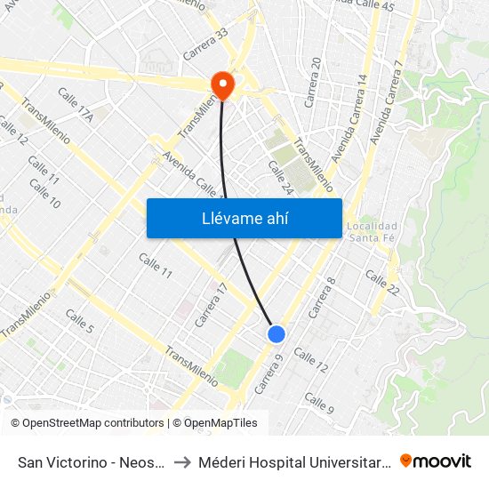 San Victorino - Neos Centro to Méderi Hospital Universitario Mayor map