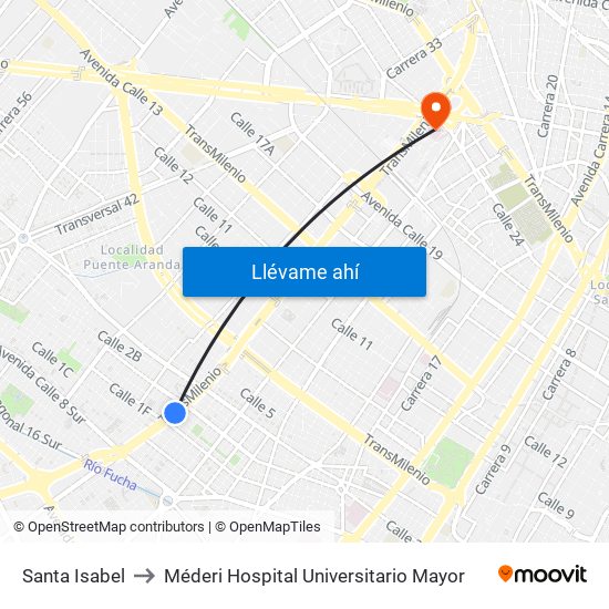 Santa Isabel to Méderi Hospital Universitario Mayor map