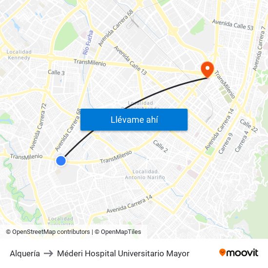 Alquería to Méderi Hospital Universitario Mayor map