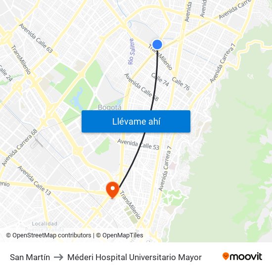 San Martín to Méderi Hospital Universitario Mayor map