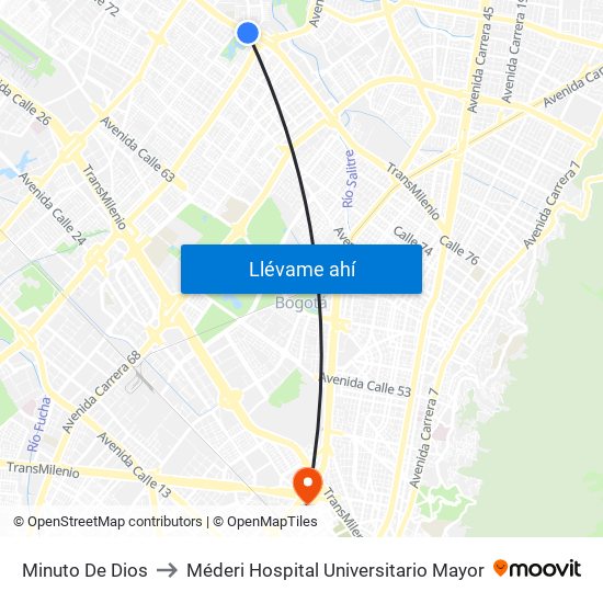 Minuto De Dios to Méderi Hospital Universitario Mayor map