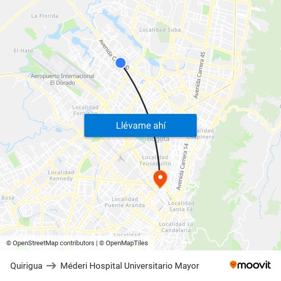 Quirigua to Méderi Hospital Universitario Mayor map