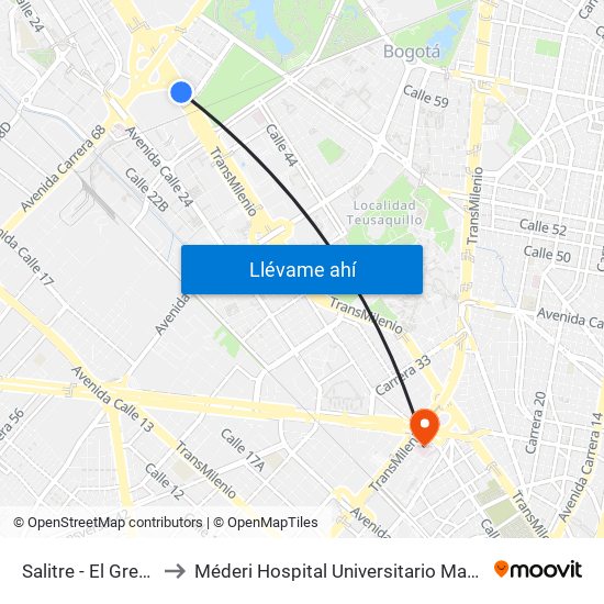 Salitre - El Greco to Méderi Hospital Universitario Mayor map