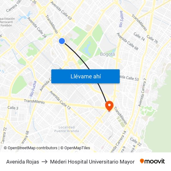 Avenida Rojas to Méderi Hospital Universitario Mayor map