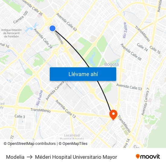 Modelia to Méderi Hospital Universitario Mayor map