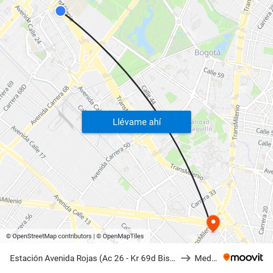 Estación Avenida Rojas (Ac 26 - Kr 69d Bis) (B) to Mederi map