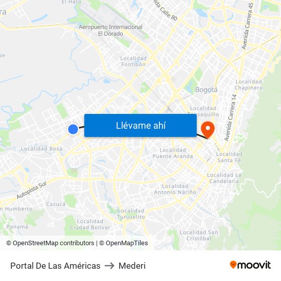 Portal De Las Américas to Mederi map