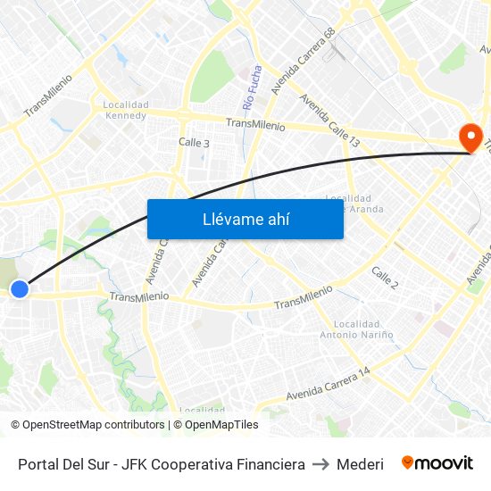 Portal Del Sur - JFK Cooperativa Financiera to Mederi map