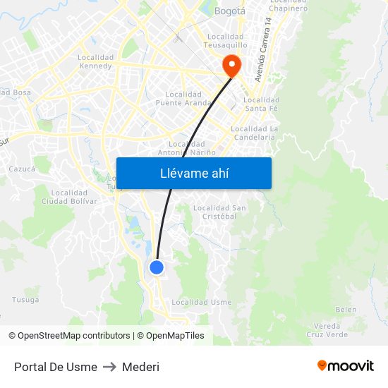 Portal De Usme to Mederi map