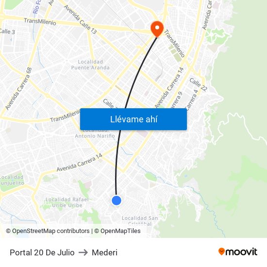 Portal 20 De Julio to Mederi map