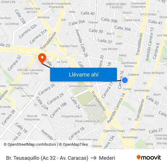 Br. Teusaquillo (Ac 32 - Av. Caracas) to Mederi map