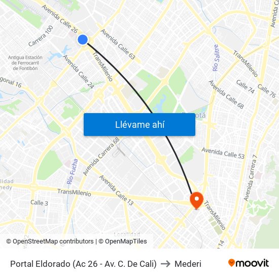 Portal Eldorado (Ac 26 - Av. C. De Cali) to Mederi map