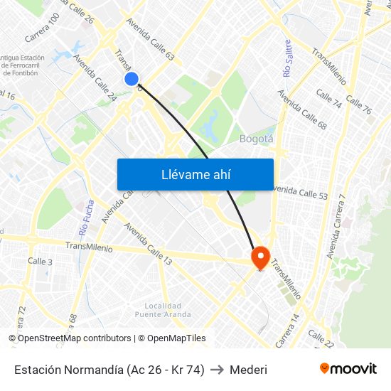 Estación Normandía (Ac 26 - Kr 74) to Mederi map