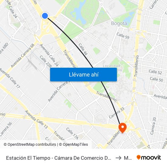 Estación El Tiempo - Cámara De Comercio De Bogotá (Ac 26 - Kr 68b Bis) to Mederi map