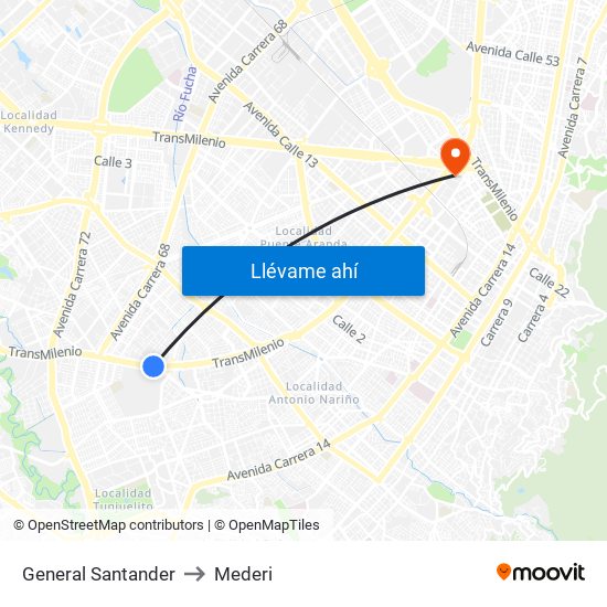 General Santander to Mederi map