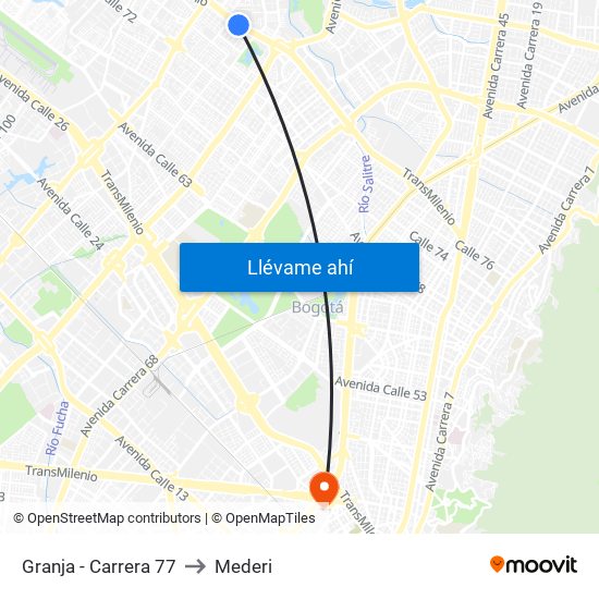 Granja - Carrera 77 to Mederi map